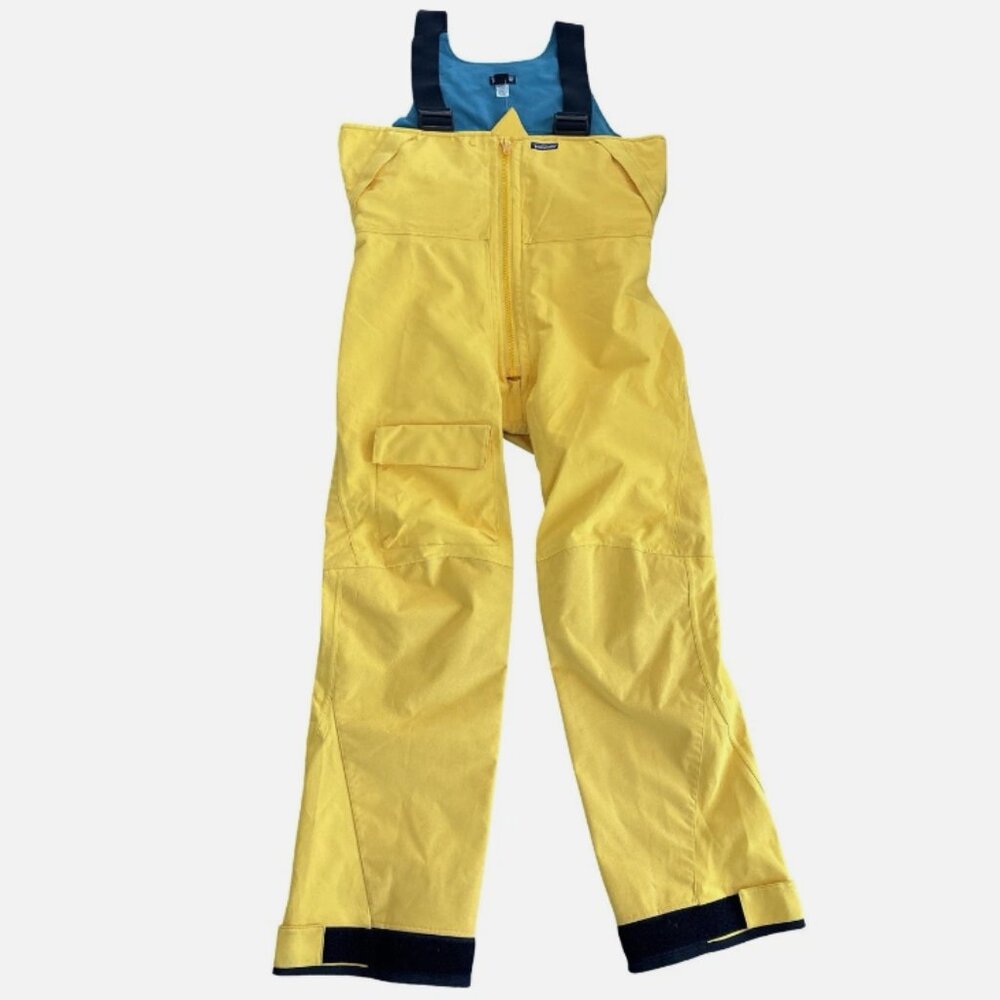 Patagonia Men's Medium Yellow Blue Bib Pants Fishing Offshore Overalls Pull On‎